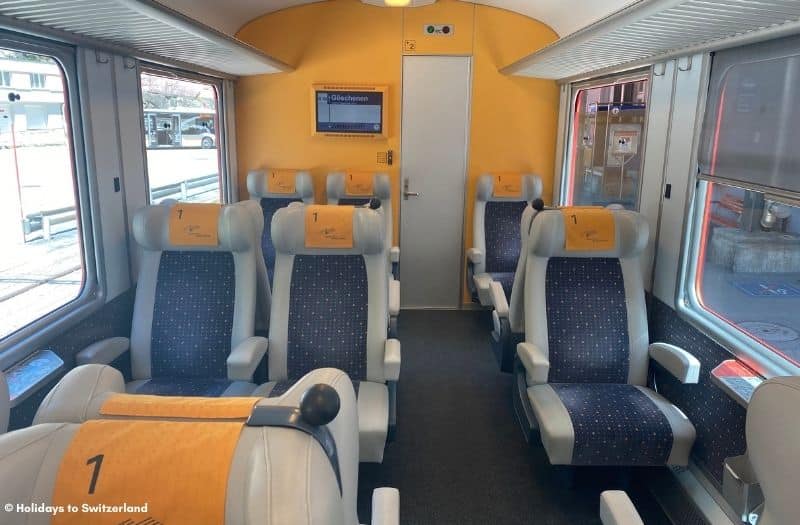 First class carriage on a Matterhorn Gotthard Bahn train in Switzerland