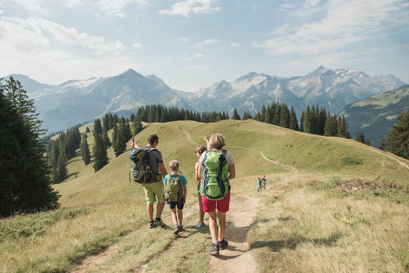 Family hiking at Mt. Wispile near Gstaad