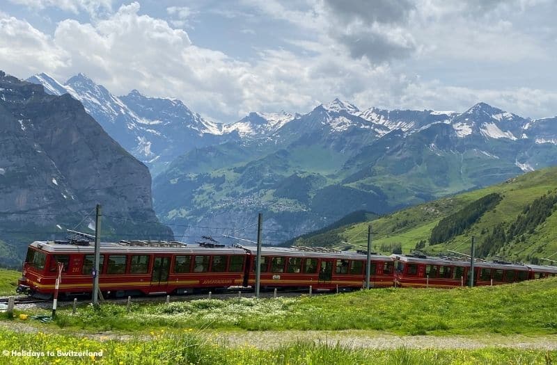 Jungfraujoch train travelling in the Swiss Alps