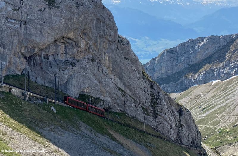The world's steepest cogwheel train ascending Mt. Pilatus