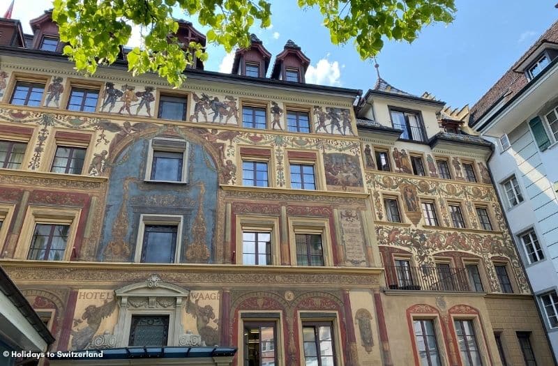 Painted facade of Hotel des Balances in Lucerne