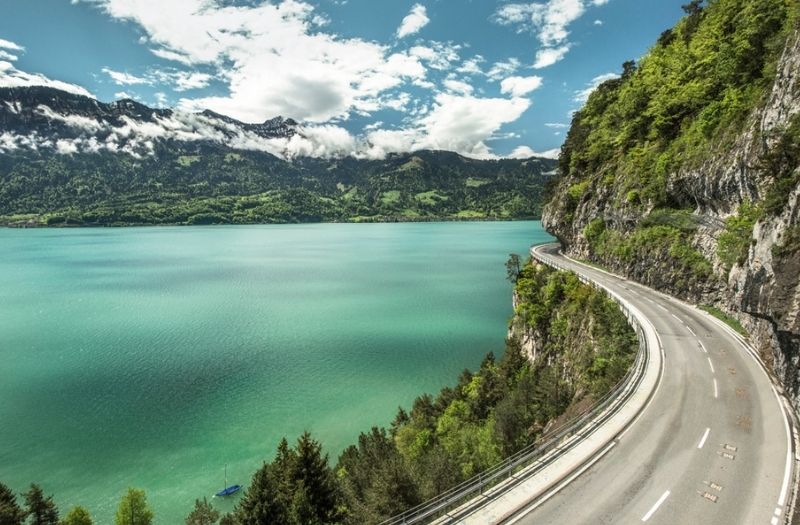 Road beside lake in Switzerland.