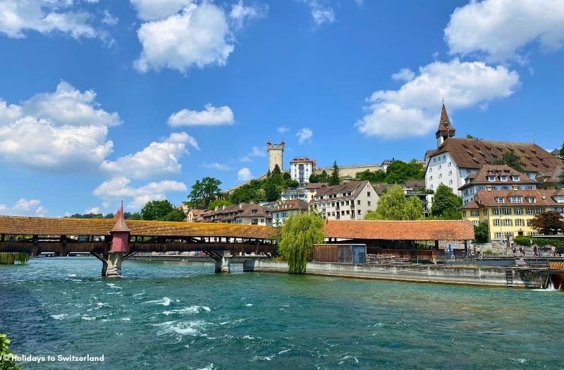 Spreuer Bridge Lucerne overlooked by the Musegg Wall