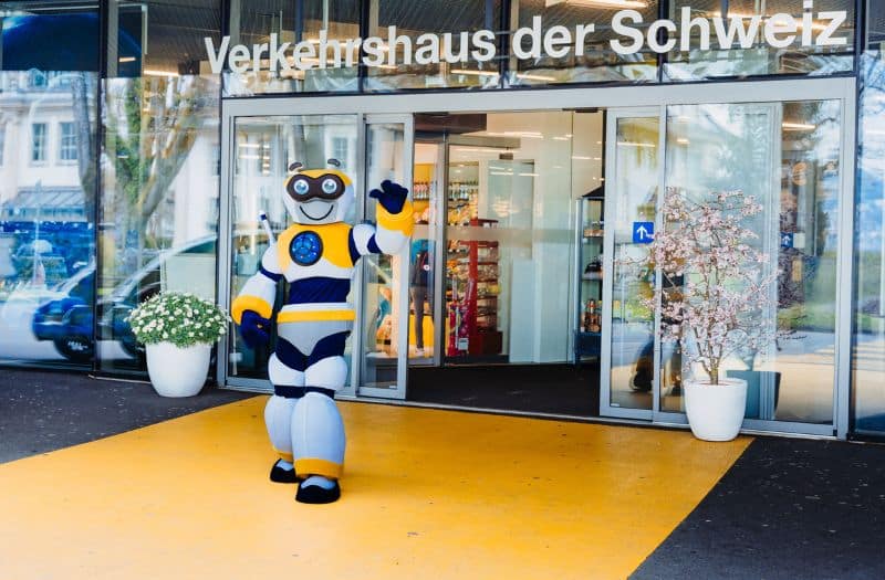 Entrance to the Swiss Museum of Transport, known in German as Verkehrshaus der Schweiz.