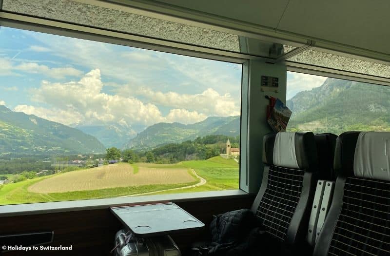 View from a train travelling near Chur in Switzerland
