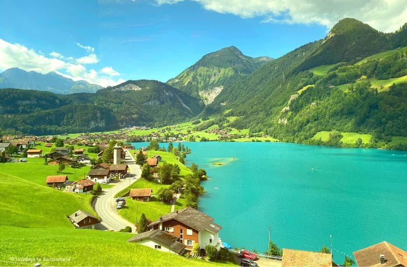 View of Lake Lungern Switzerland from Luzern Interlaken Express train