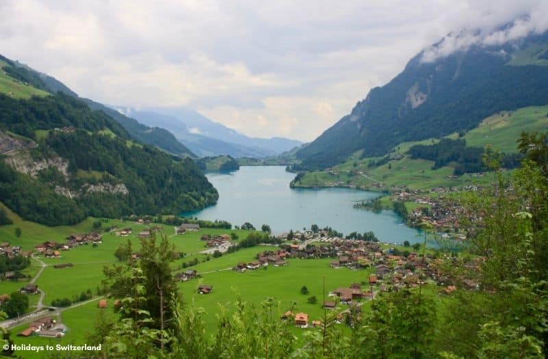 Scenic view of Lake Lungern and the surrounding village