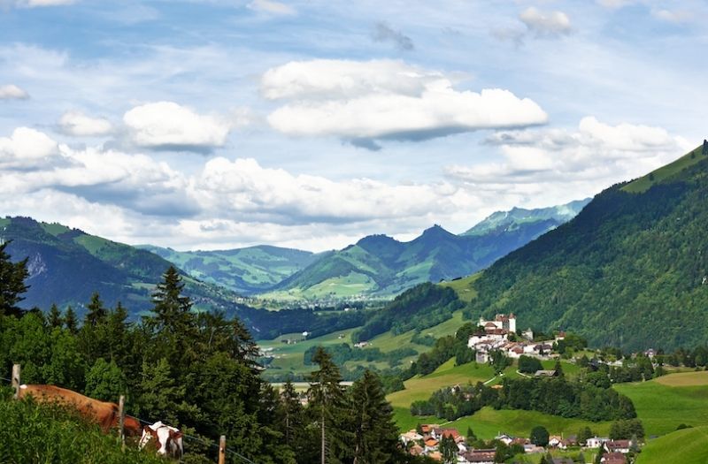 View towards Gruyeres Switzerland