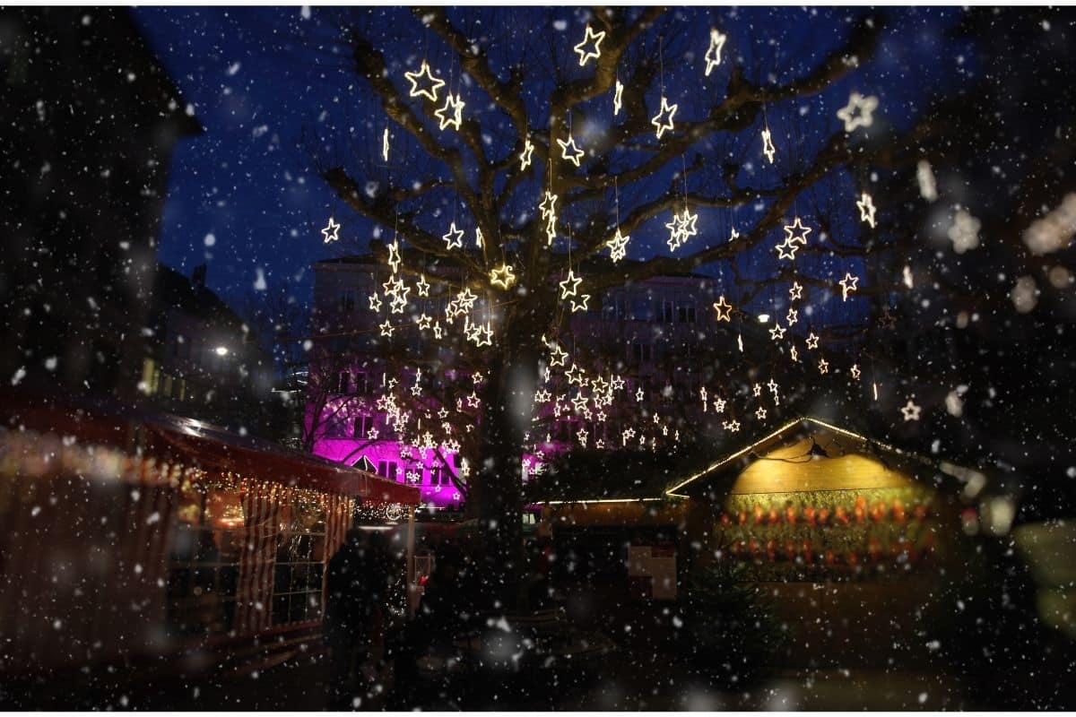 Christmas lights at a Christmas market in Zurich, Switzerland